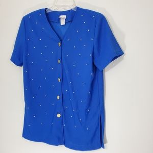 Liebe Blue Short Sleeve Blouse with Gold Studs